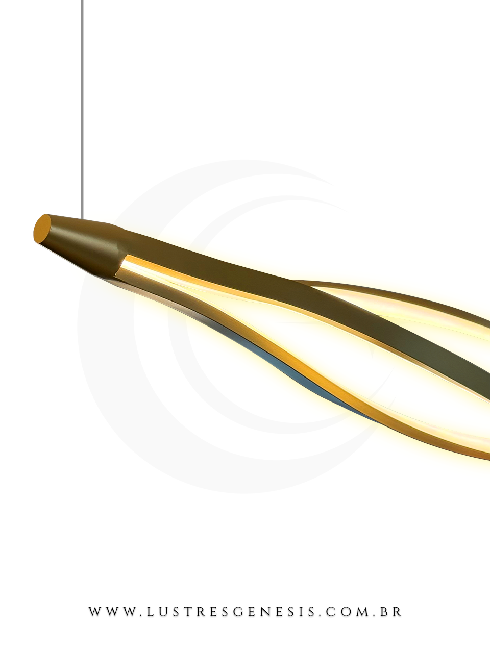 Detalhes Pendente Moderno de LED com estrutura metálica fosca dourada
